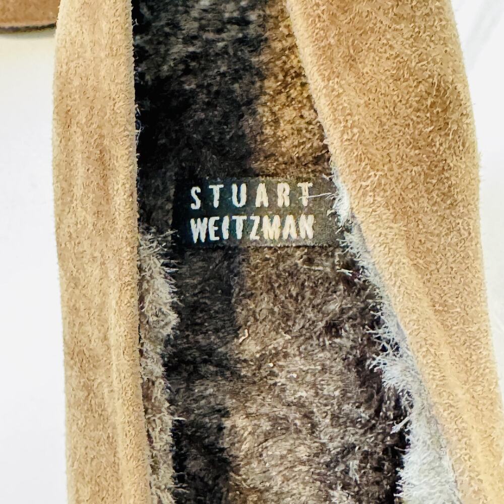 Stuart Weitzman Shoes Womens 8.5 Beige Suede Wedge Pumps Fur Lined Round Toe - Picture 9 of 10
